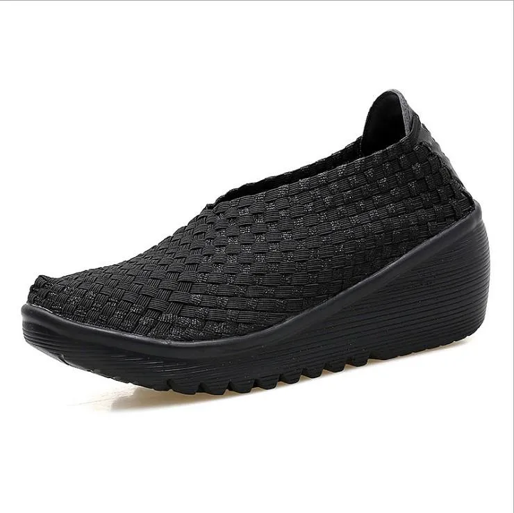 Casual Woven Wedge Thick Bottom Platform Sport Sneakers