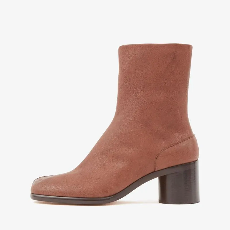 Chocolate Brown Calf Leather Ankle Boots