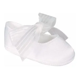 Crib Shoe-White Dupioni Ribbon Tie