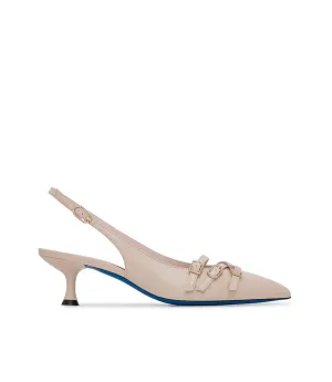 Decorative straps sand leather slingback pumps