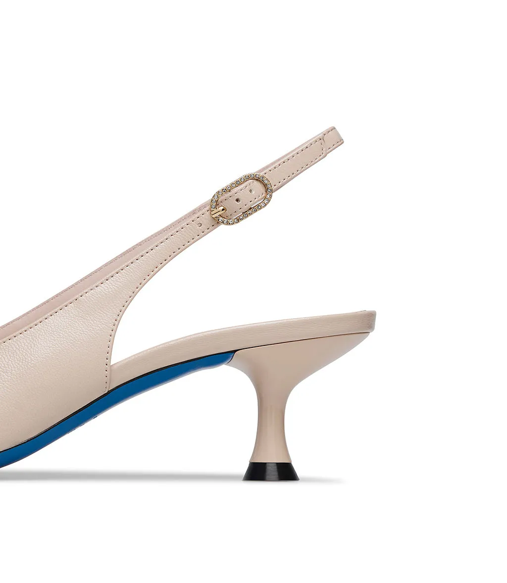 Decorative straps sand leather slingback pumps