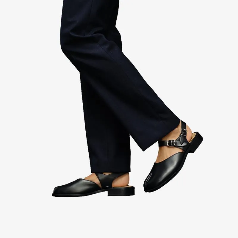 Double Strap Split-Toe Leather Sandals