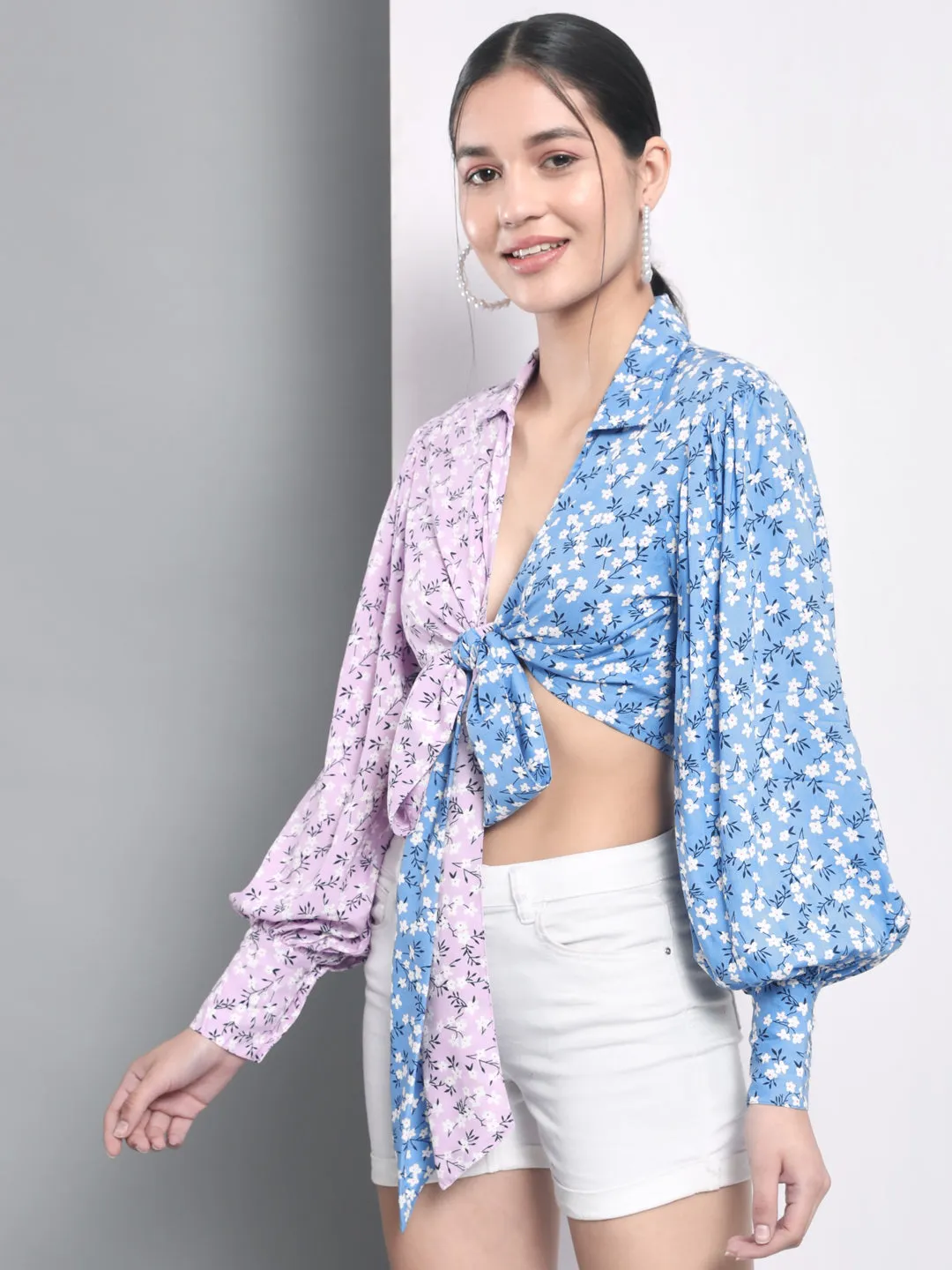 Dual Floral Printed Tie Up Top