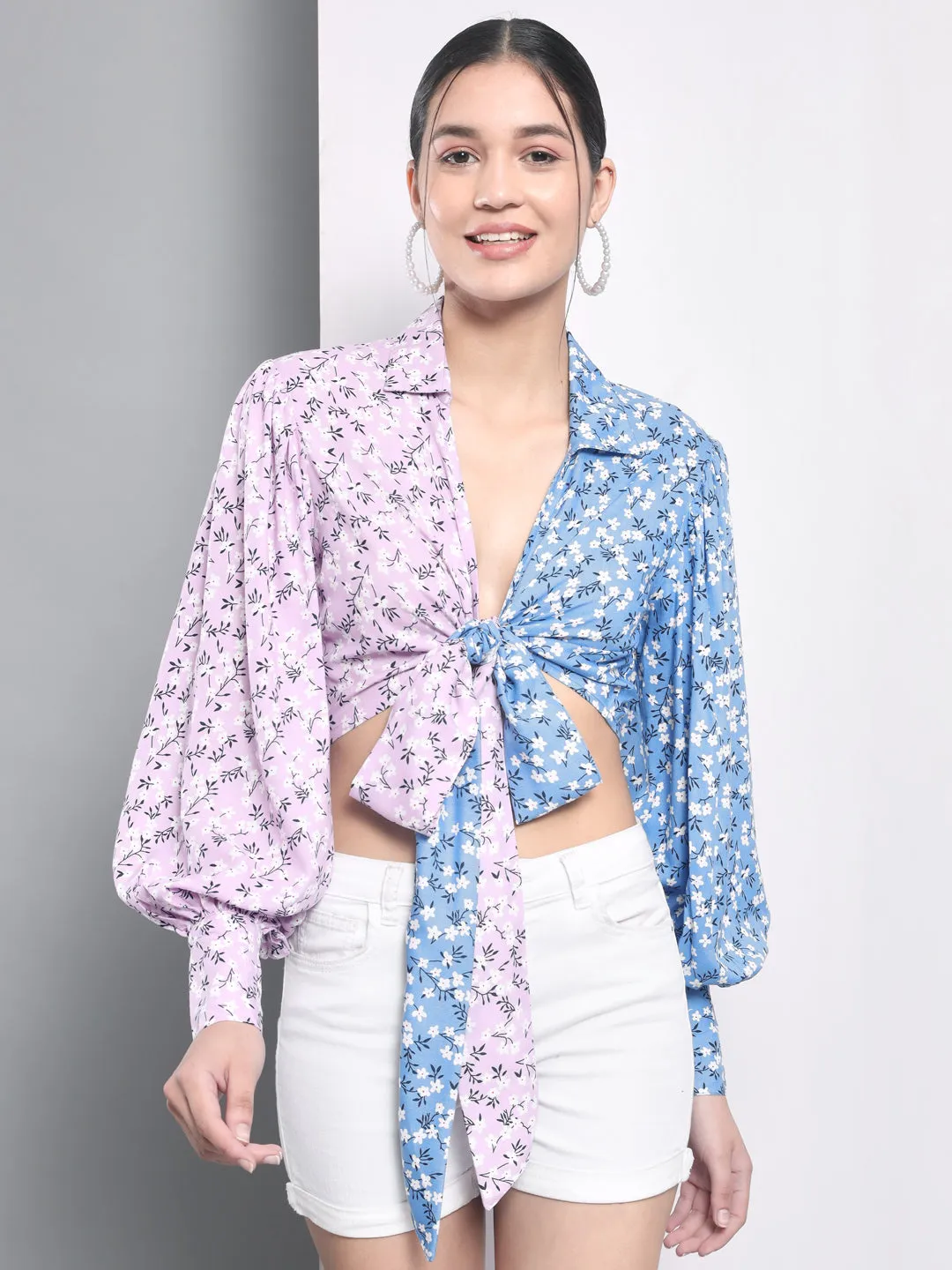 Dual Floral Printed Tie Up Top