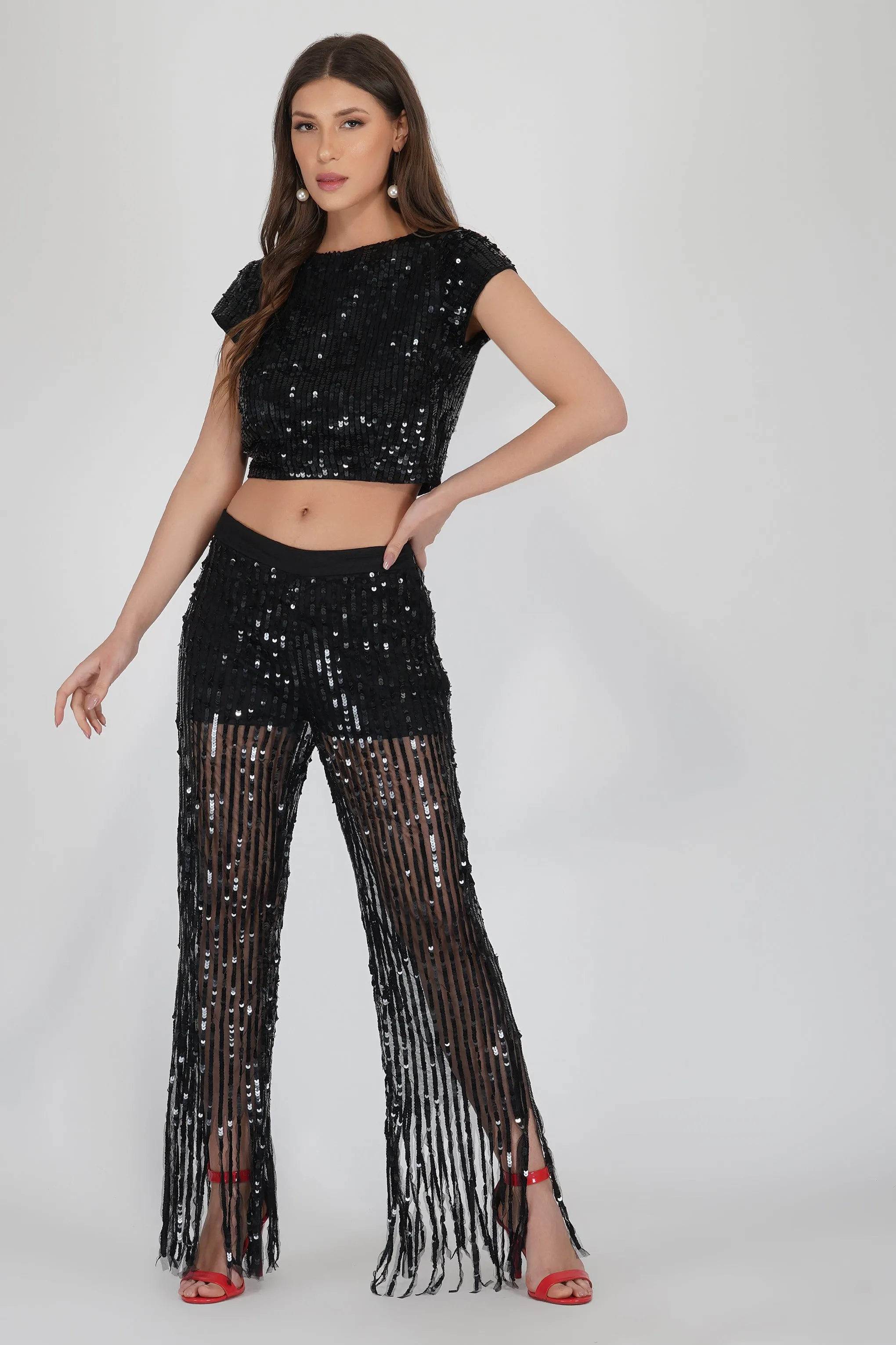 Elaine Black Sequin Top