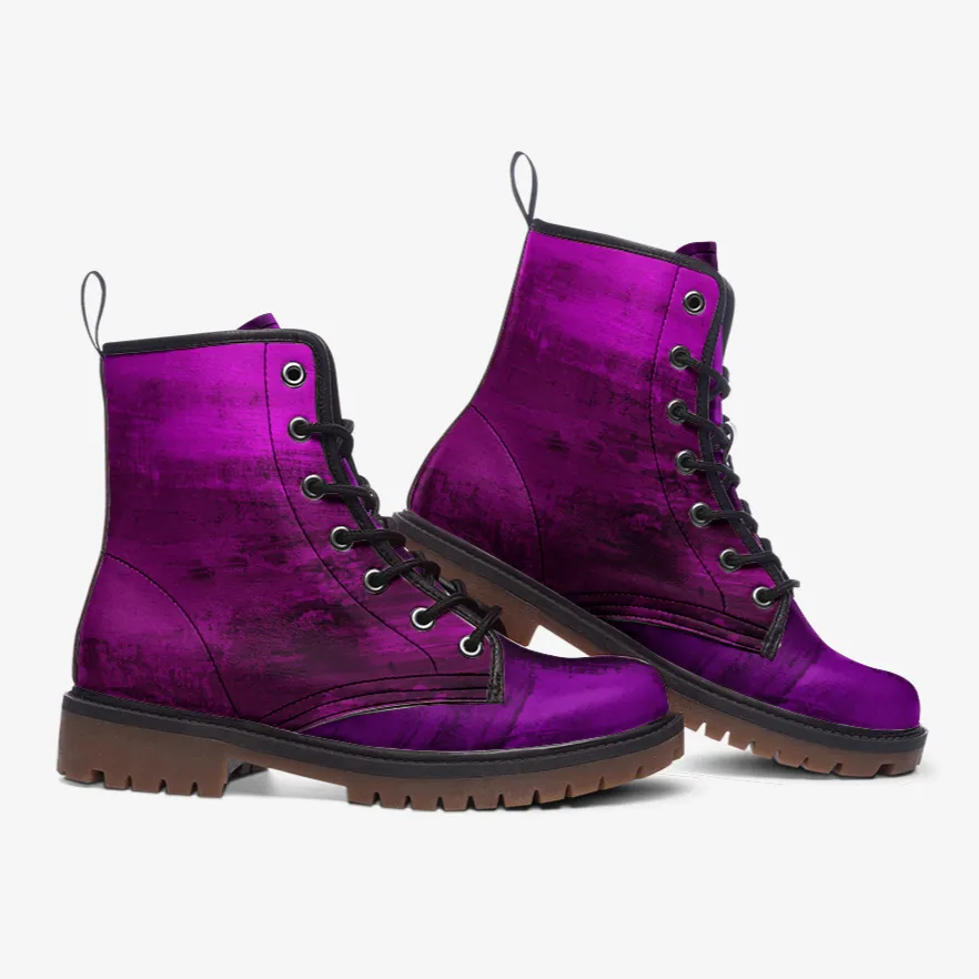 Electric Purple Vegan Combat Boots| Violet Storm Leather Boots| Cosmic Purple Urban Boots| Punk Boots| Red Lace up Boots For Women| Men
