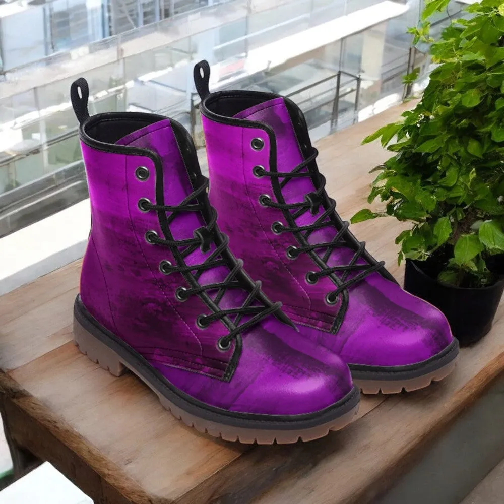 Electric Purple Vegan Combat Boots| Violet Storm Leather Boots| Cosmic Purple Urban Boots| Punk Boots| Red Lace up Boots For Women| Men