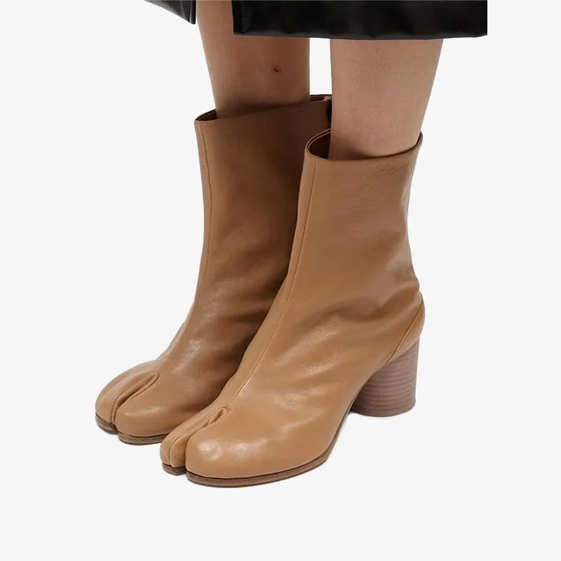 Elegant Calf Leather Tabi Ankle Boots