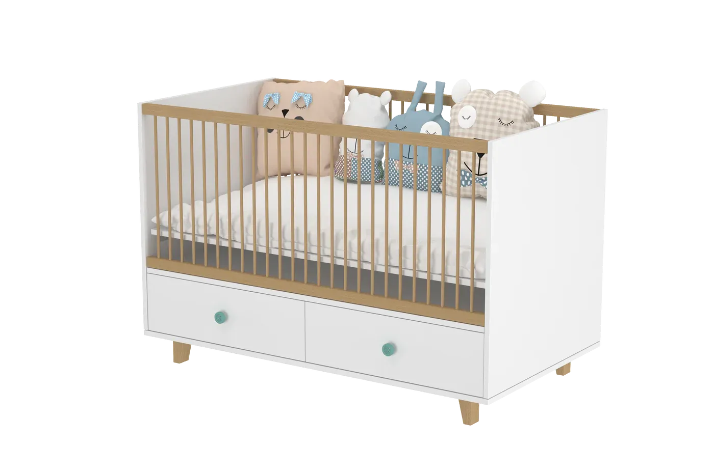 Elegant Light Crib with 2 Drawers