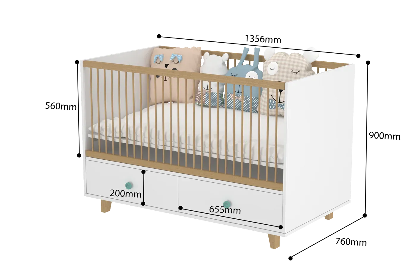 Elegant Light Crib with 2 Drawers
