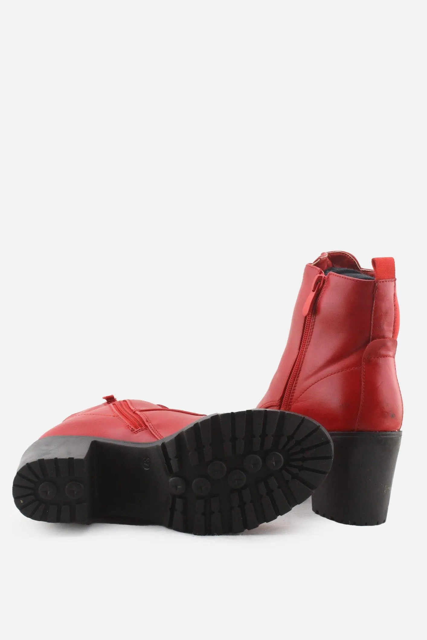 European Brand Zipper Block Heels Ankle Boots | 100% Synthetic Leather