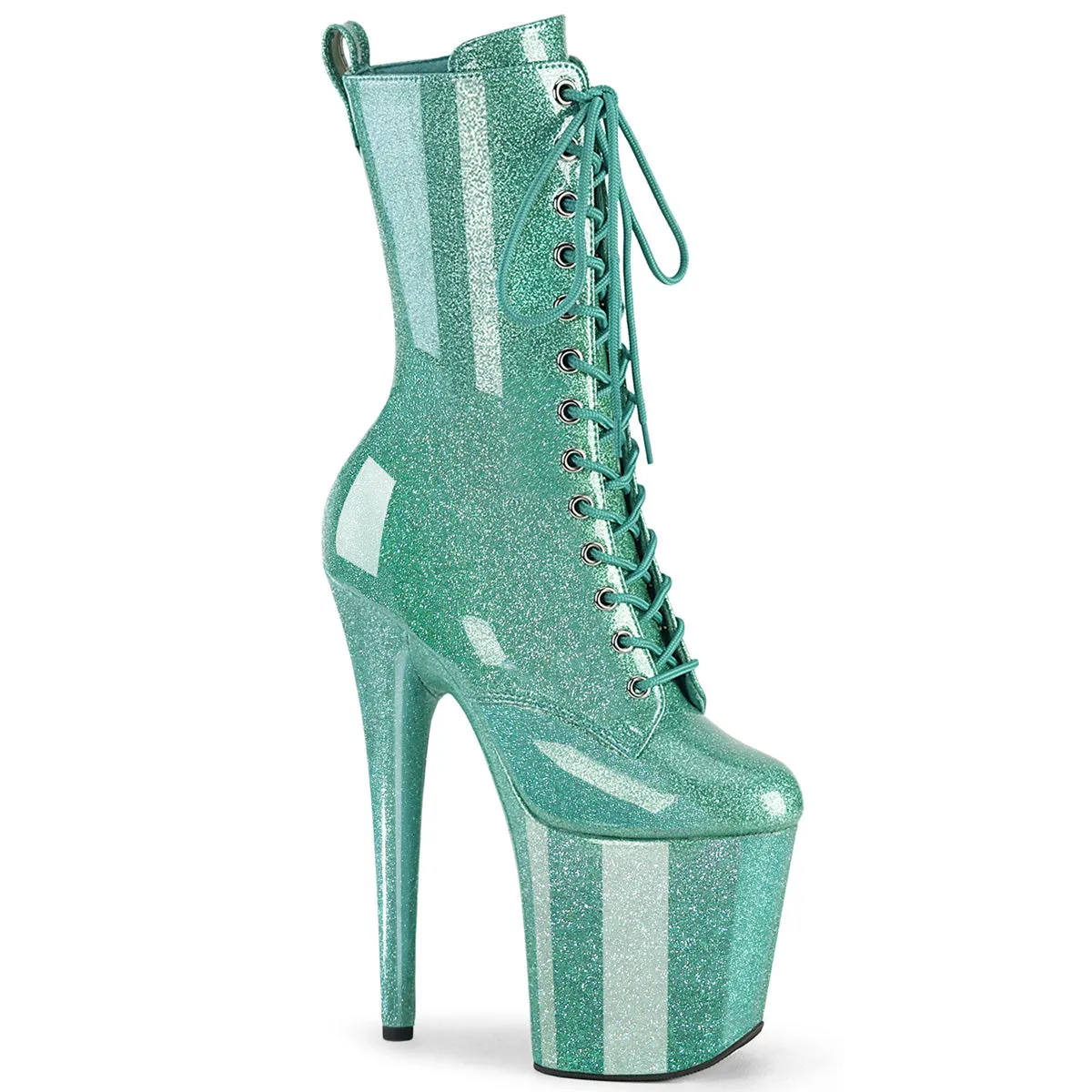 FLAMINGO-1040GP Aqua Glitter Patent, 8"Heels