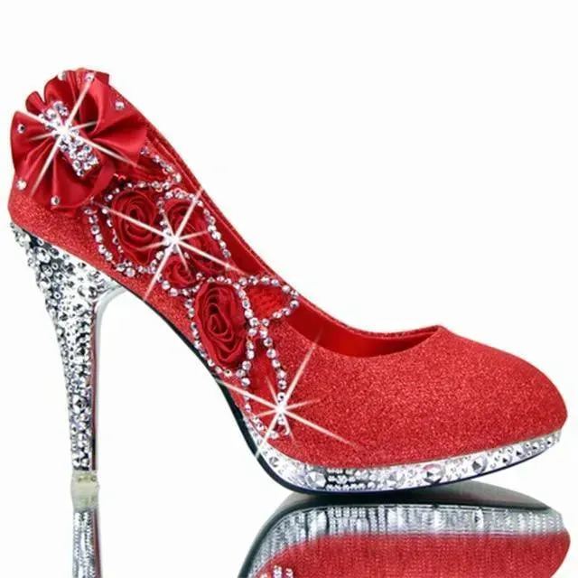 Floral Glitter Wedding Pumps Shoes