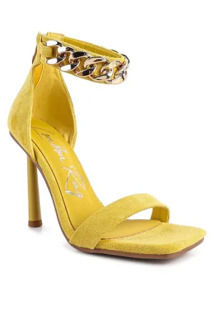 HEELED FAUX SUEDE CHAIN STRAP SANDAL
