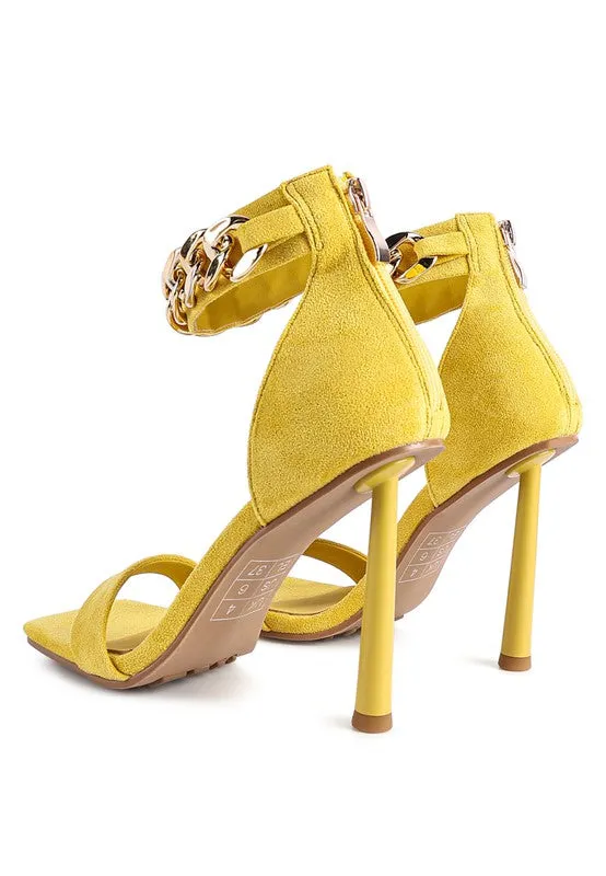 HEELED FAUX SUEDE CHAIN STRAP SANDAL