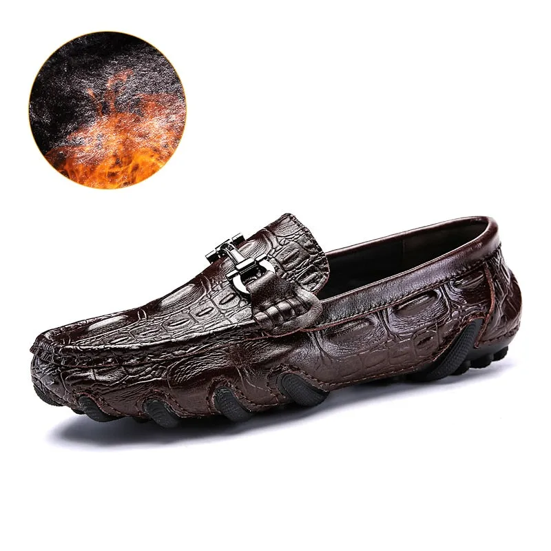 Hnzxzm Genuine Leather Loafers Mens Luxury Slip on Moccasins Casual Driving Shoes with Fur Winter Warm Shoes Men Boat Shoes Size38-47
