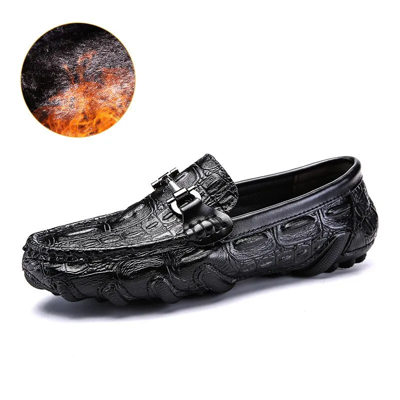 Hnzxzm Genuine Leather Loafers Mens Luxury Slip on Moccasins Casual Driving Shoes with Fur Winter Warm Shoes Men Boat Shoes Size38-47