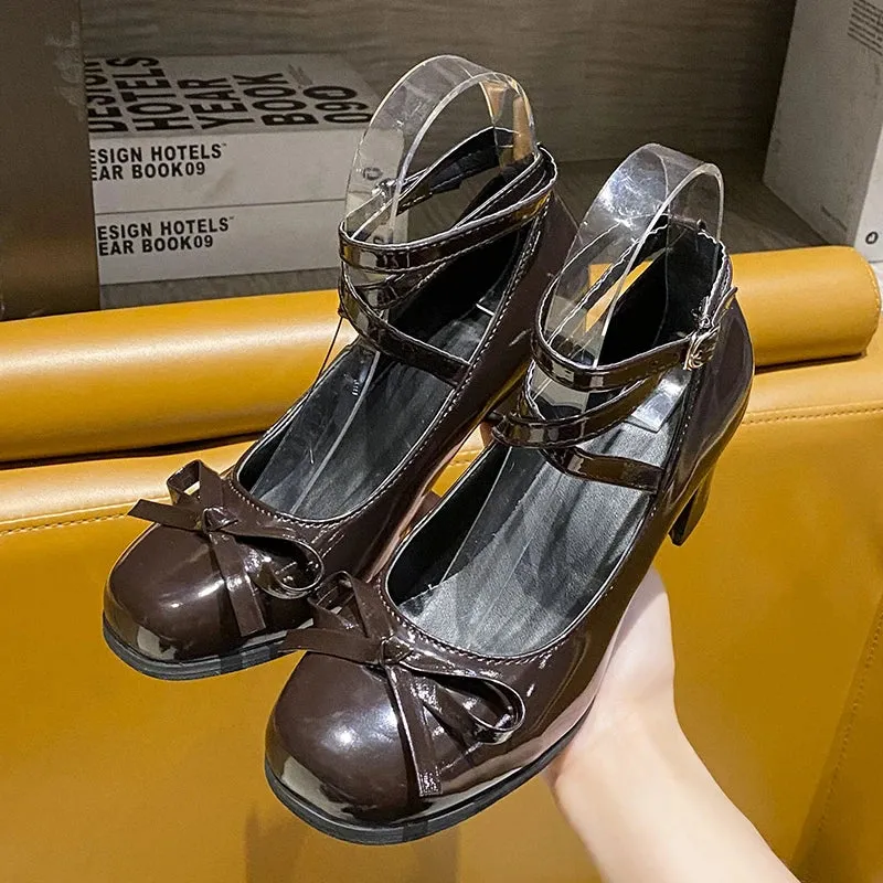 Hnzxzm New Mary Jane Women Pumps Thick High Heels Shoes Female Lolita Square Toe Shoes Spring Fashion Party Leather Woman Shoes