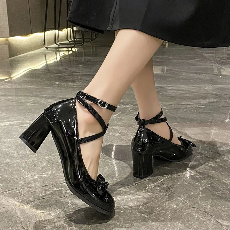 Hnzxzm New Mary Jane Women Pumps Thick High Heels Shoes Female Lolita Square Toe Shoes Spring Fashion Party Leather Woman Shoes