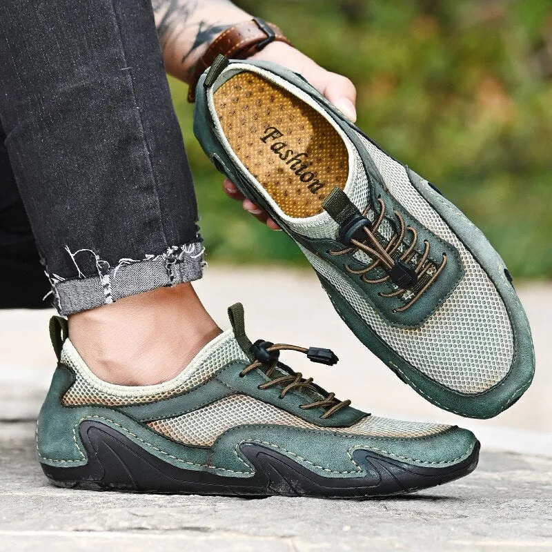 Hnzxzm New Summer Men's Shoes Leather Mesh Stitching Loafers Fashion Breathable Men Driving Shoes Lightweight Casual Shoes Moccasins