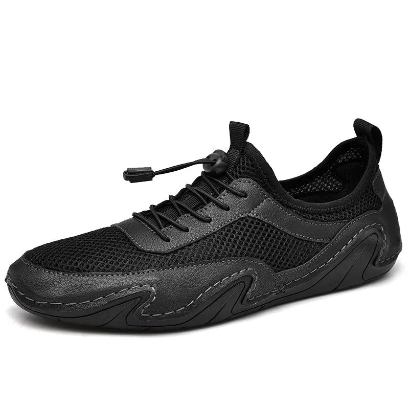 Hnzxzm New Summer Men's Shoes Leather Mesh Stitching Loafers Fashion Breathable Men Driving Shoes Lightweight Casual Shoes Moccasins
