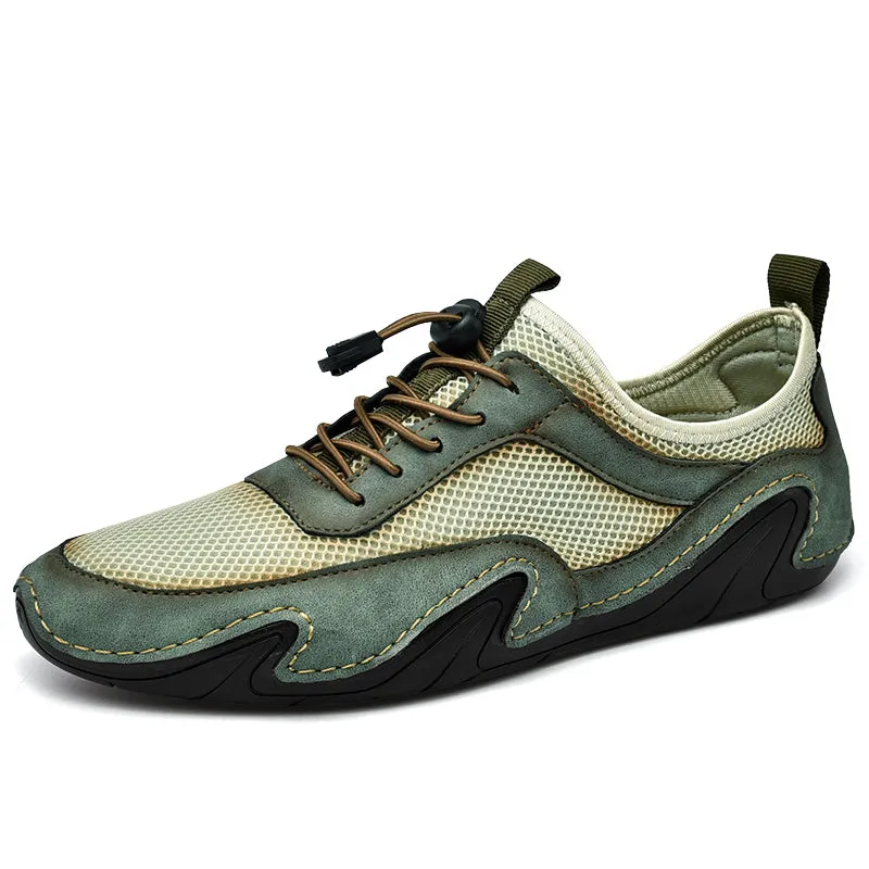 Hnzxzm New Summer Men's Shoes Leather Mesh Stitching Loafers Fashion Breathable Men Driving Shoes Lightweight Casual Shoes Moccasins