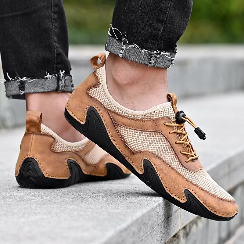 Hnzxzm New Summer Men's Shoes Leather Mesh Stitching Loafers Fashion Breathable Men Driving Shoes Lightweight Casual Shoes Moccasins