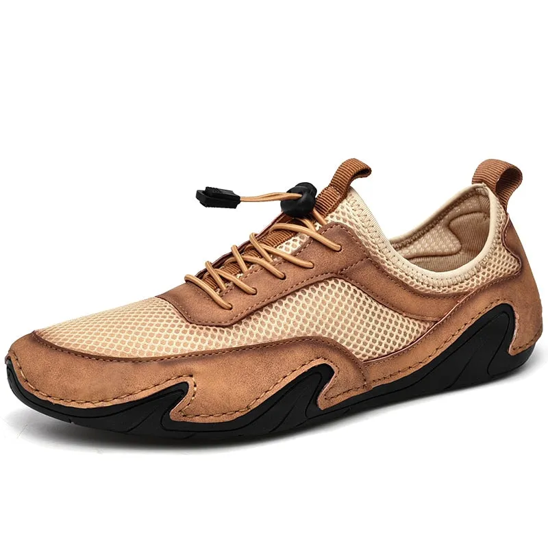 Hnzxzm New Summer Men's Shoes Leather Mesh Stitching Loafers Fashion Breathable Men Driving Shoes Lightweight Casual Shoes Moccasins