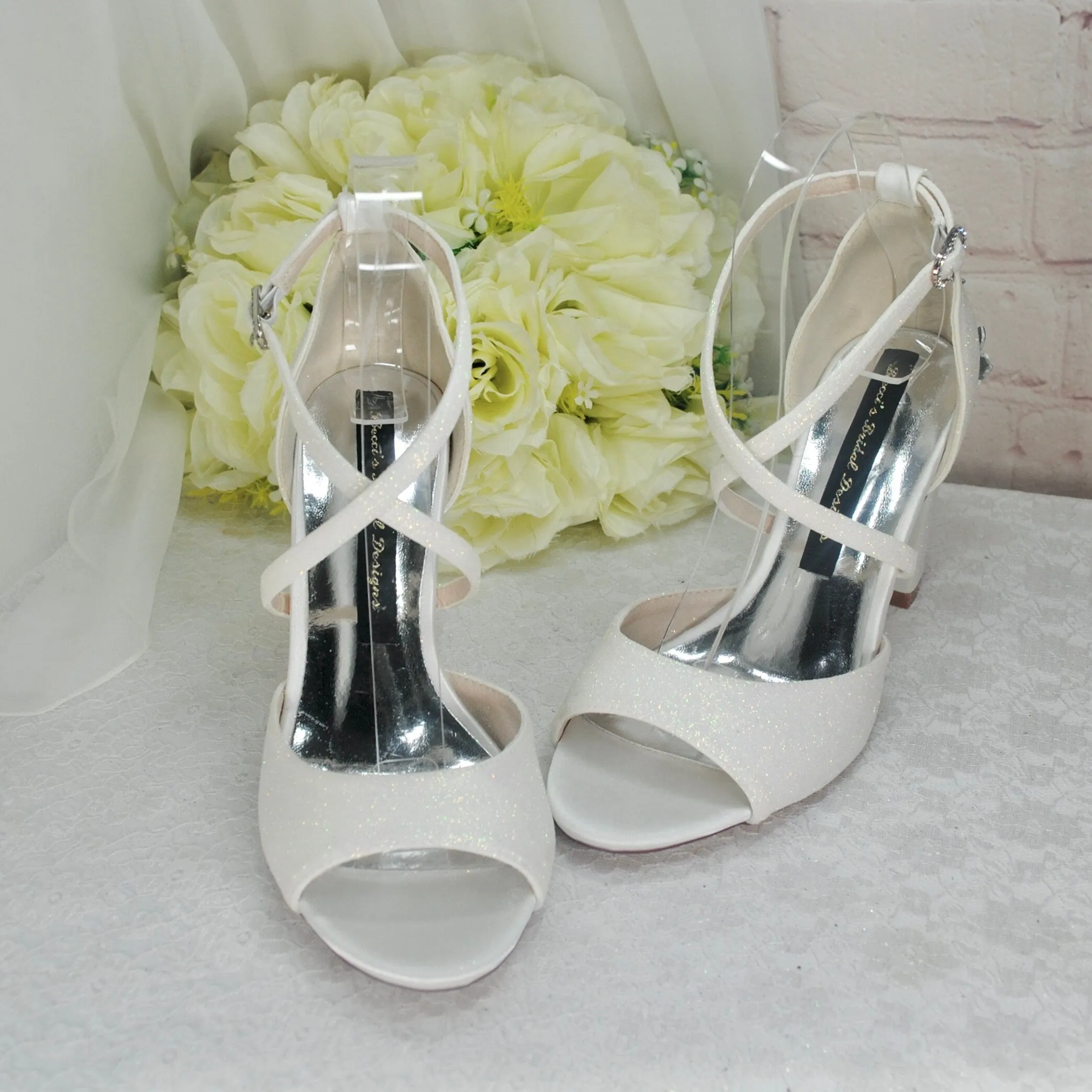 Ivory Shimmer Block Heel Bridal Sandals