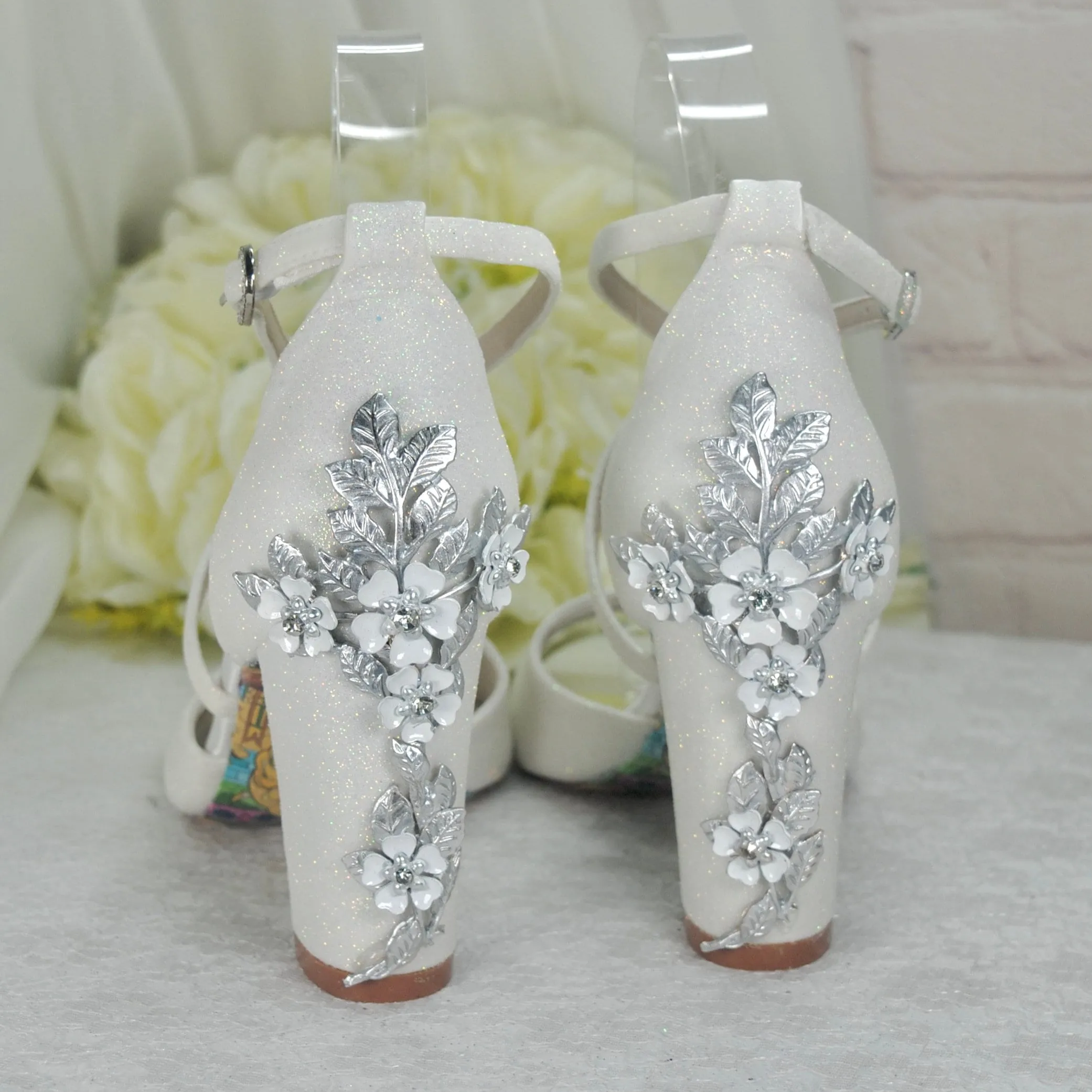 Ivory Shimmer Block Heel Bridal Sandals