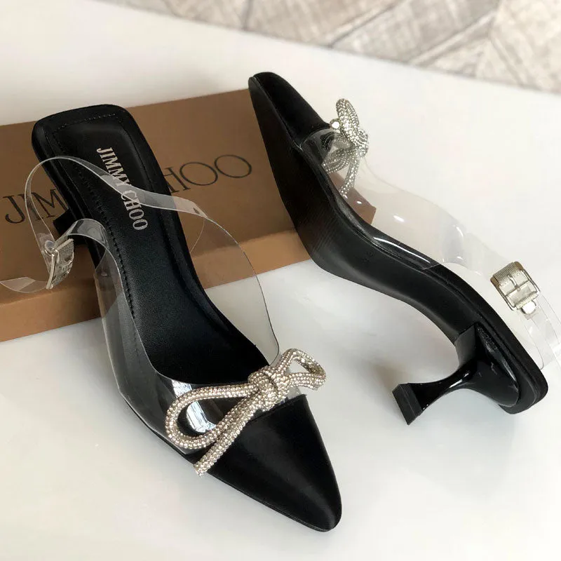 JC Rhinestone Bow Transparent Ankle-Strap Heels #10401 #22