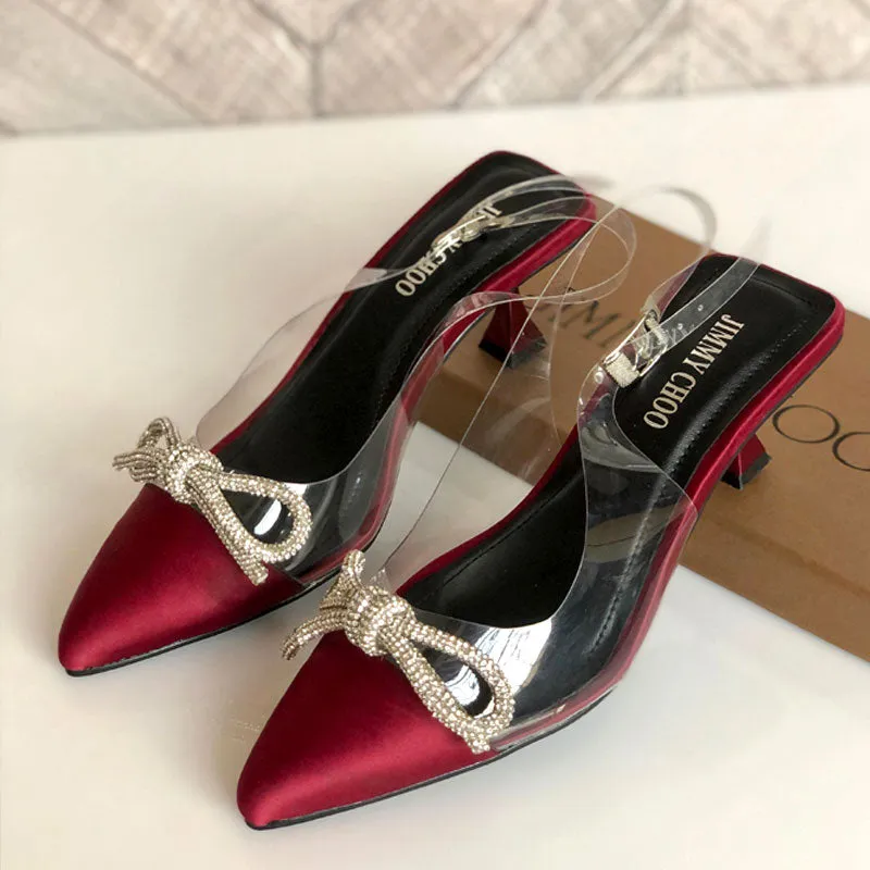 JC Rhinestone Bow Transparent Ankle-Strap Heels #10401 #22