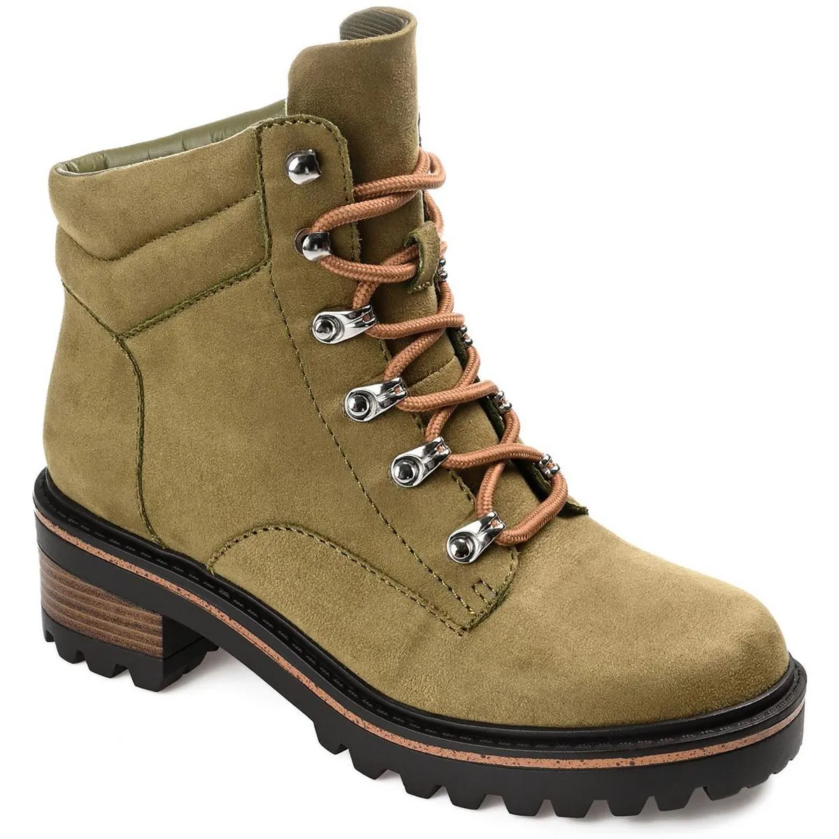 Journee Collection Womens Nyia Faux Leather Lugged Sole Hiking Boots