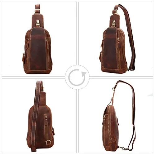 Leathario Men'S Leather Sling Bag Chest Bag One Shoulder Bag Crossbody Bag Backpack For Men