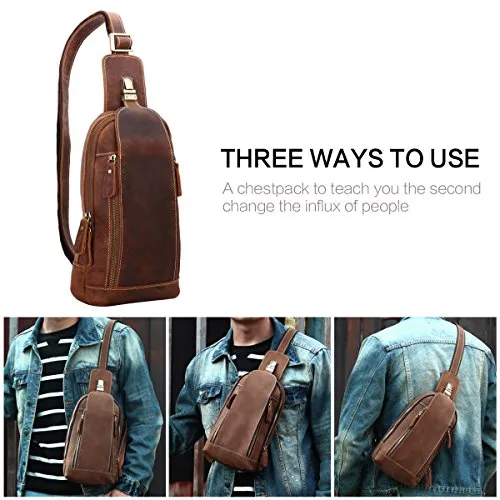 Leathario Men'S Leather Sling Bag Chest Bag One Shoulder Bag Crossbody Bag Backpack For Men