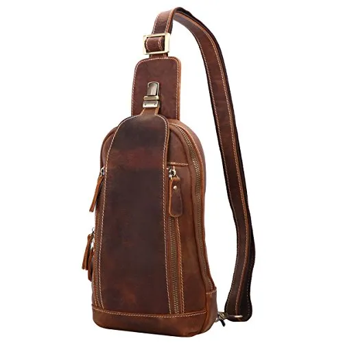Leathario Men'S Leather Sling Bag Chest Bag One Shoulder Bag Crossbody Bag Backpack For Men