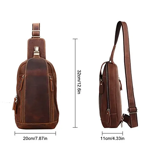 Leathario Men'S Leather Sling Bag Chest Bag One Shoulder Bag Crossbody Bag Backpack For Men
