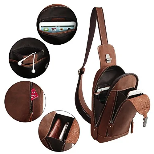Leathario Men'S Leather Sling Bag Chest Bag One Shoulder Bag Crossbody Bag Backpack For Men