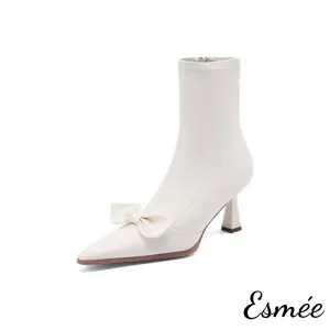 Leather Ankle Boots with Bow Knot Design