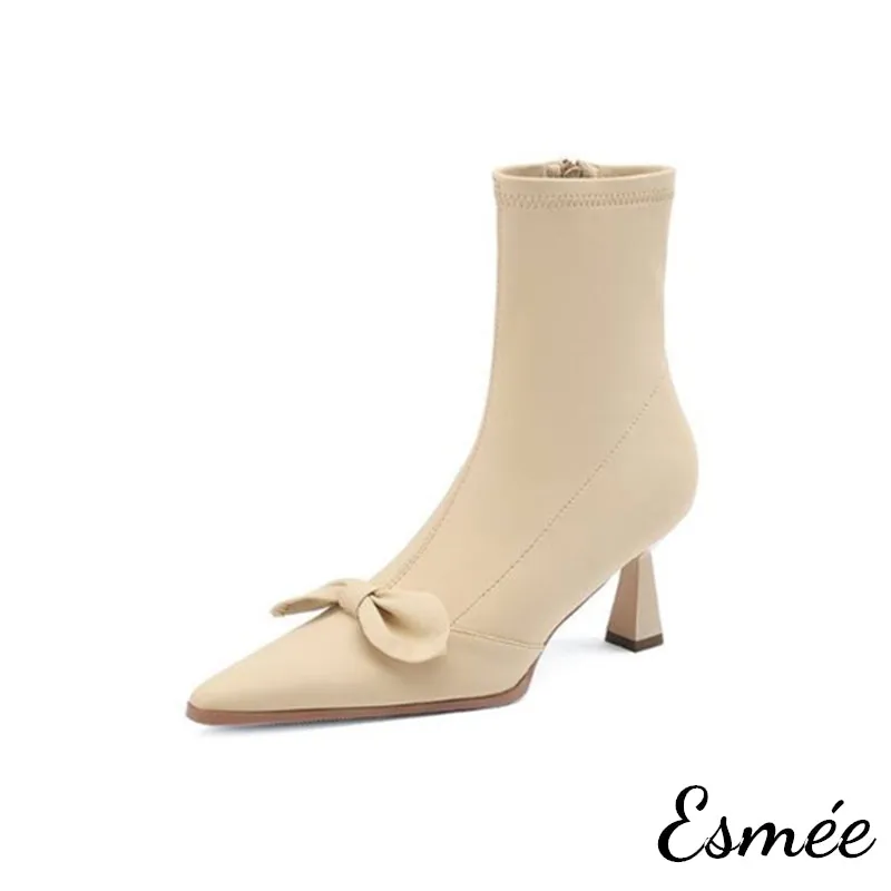 Leather Ankle Boots with Bow Knot Design
