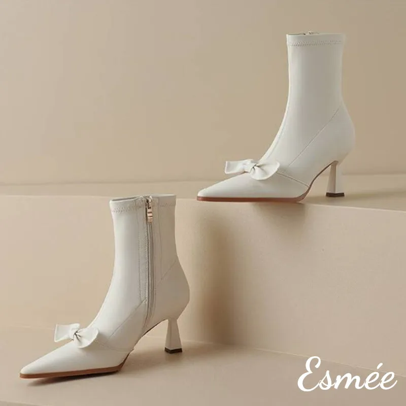 Leather Ankle Boots with Bow Knot Design