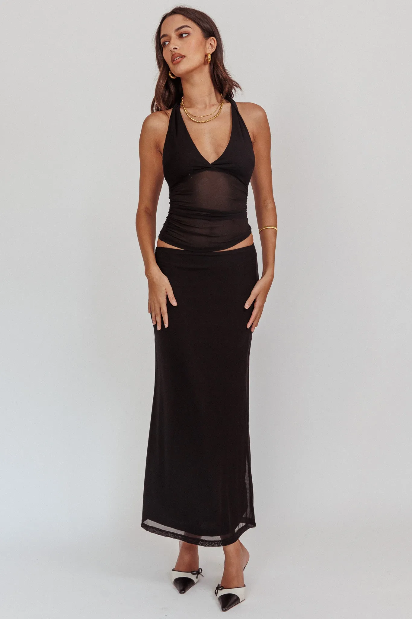 Lorely Mesh Maxi Skirt Black