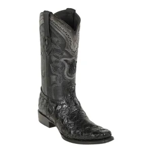Los Altos Boots Mens #761005 European Square Toe | Genuine Pirarucu Leather Boots | Color Black