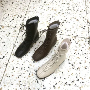 LUXE DESIGN LACE UP FLAT ANKLE BOOTS