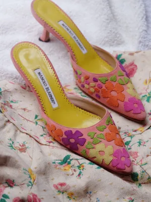 Manolo Blahnik suede floral mules (Vintage)