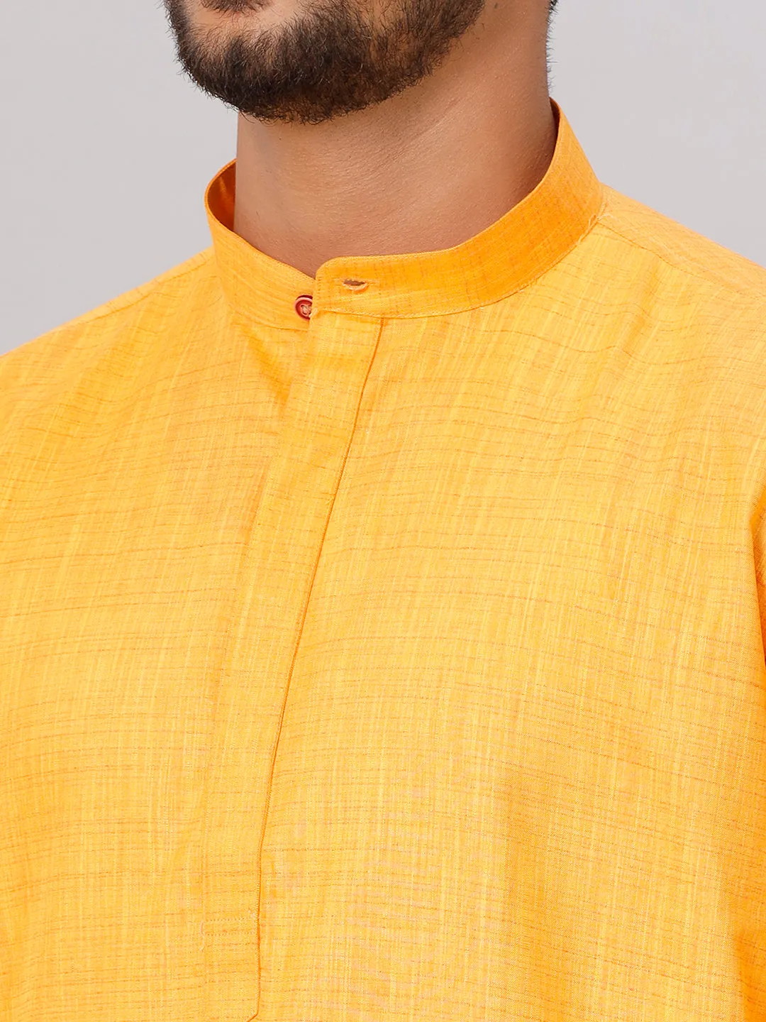 Men Cotton Medium Length Kurta with White Readymade Elastic Panchakacham Set FS1