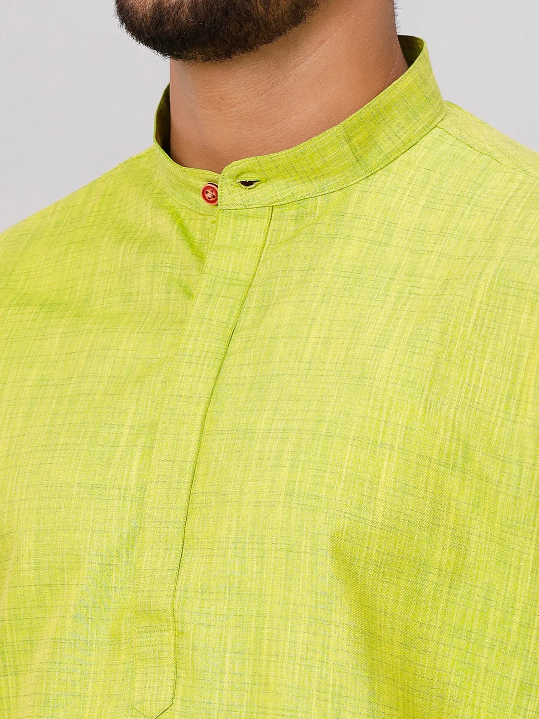 Men Medium Length Kurta with Cream Readymade Elastic Panchakacham Set FS2