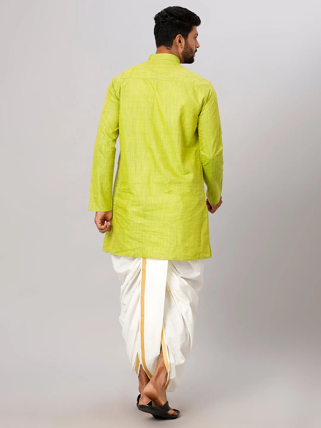 Men Medium Length Kurta with Cream Readymade Elastic Panchakacham Set FS2