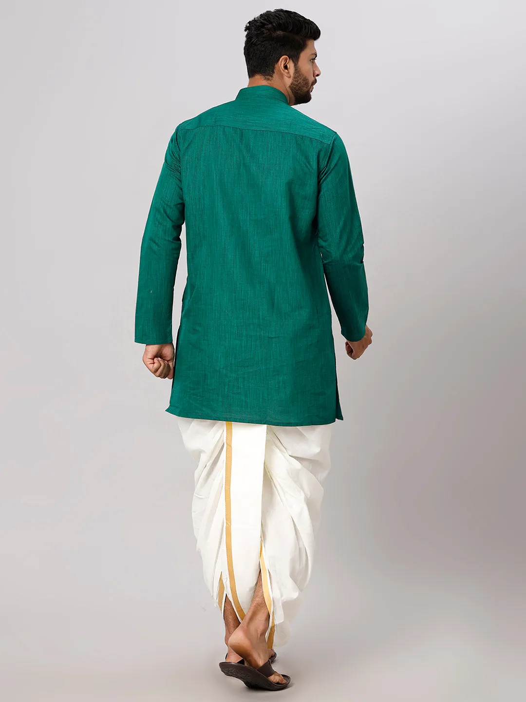 Men Medium Length Kurta with Cream Readymade Elastic Panchakacham Set FS5