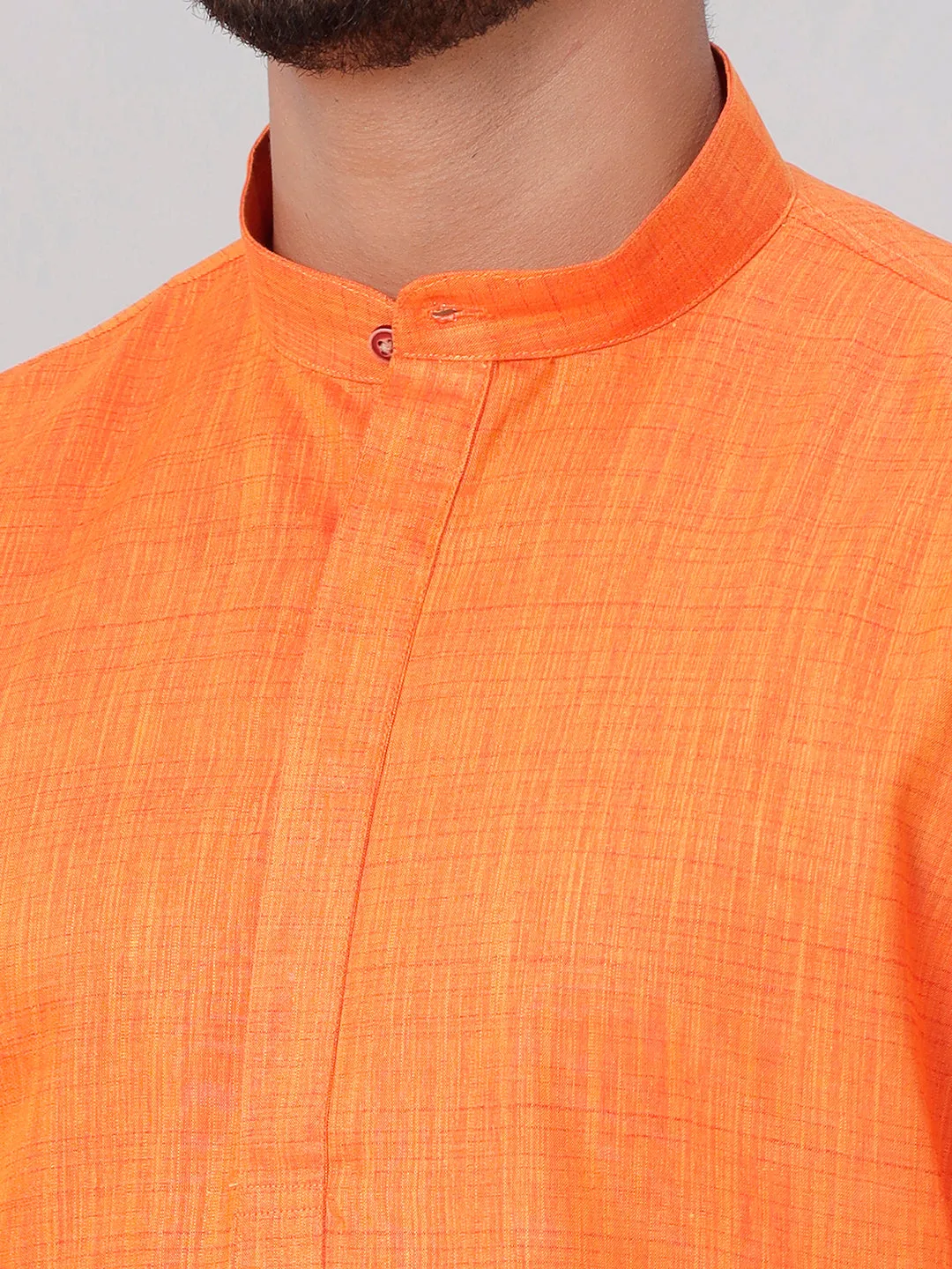 Men Medium Length Kurta with Readymade Elastic Cream Panchakacham Set FS3